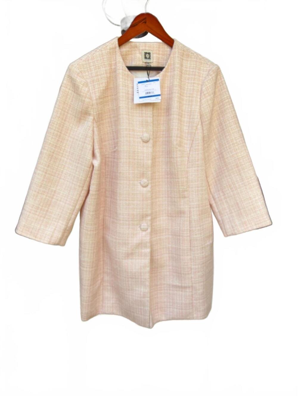 NWT Anne Klein XL Tweed Topper Jacket Pink Boucle Collarless Cottage Coquette
